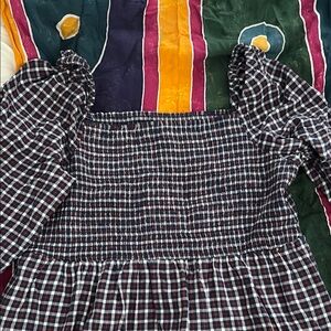 J Crew Plaid Smocked maxi dress with Puff Sleeves